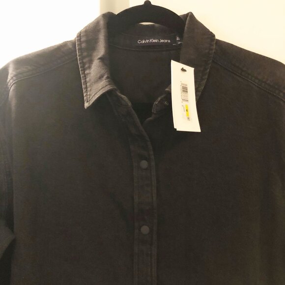 CALVIN KLEIN JEANS BLACK DENIM SNAP FRONT SHIRT WOMEN’S M NWT - Picture 3 of 11